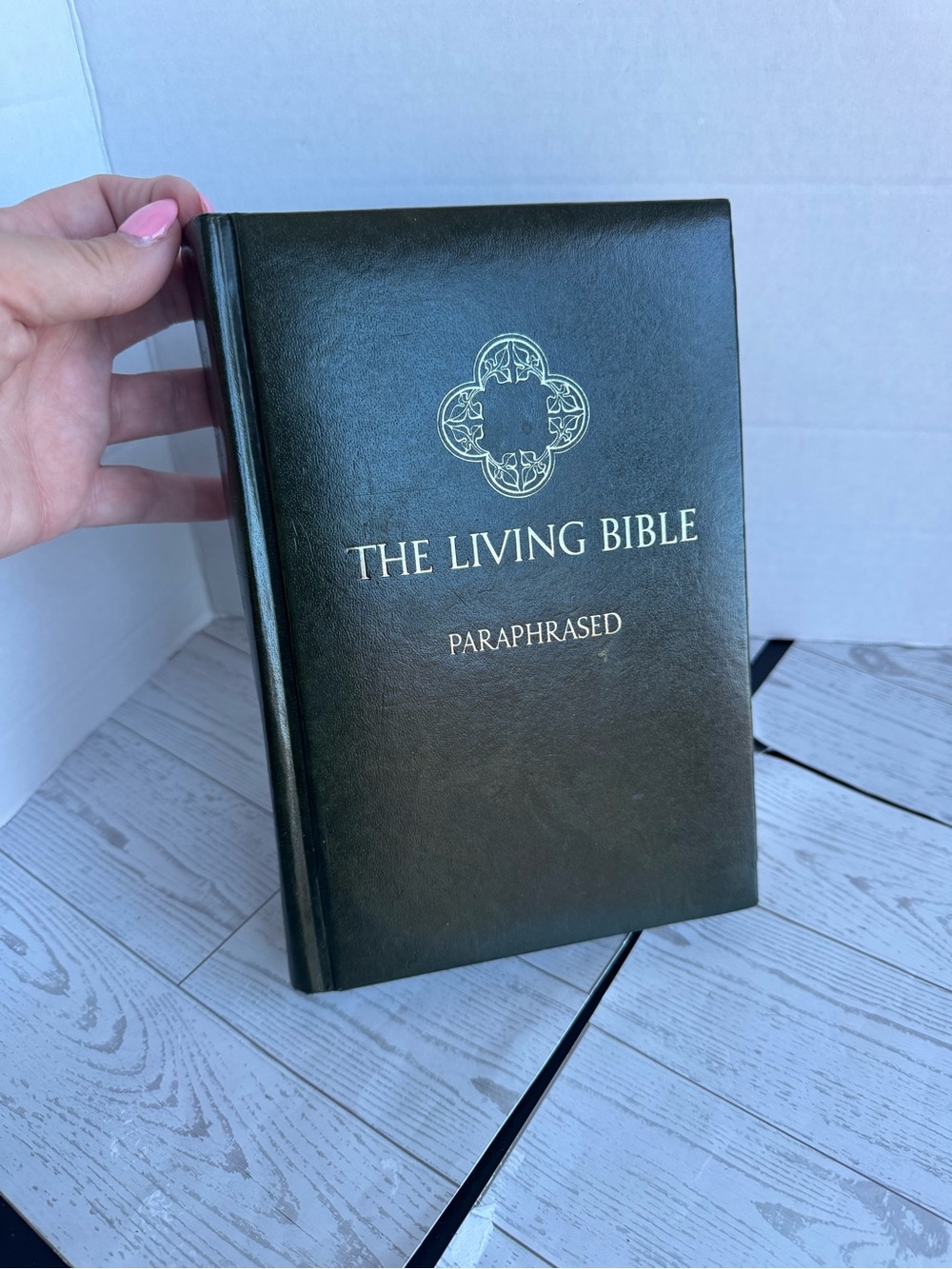 The Living Bible Paraphrased Hardcover - Dark Green Leather cover